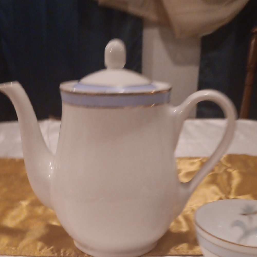 Elegant White and Blue Teapot with Gold Accents Royal Daulton